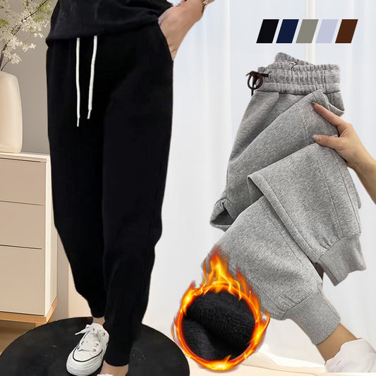 ✨Vintererbjudande💖Varmt elastiska joggers med dragsko och fickor för kvinnor