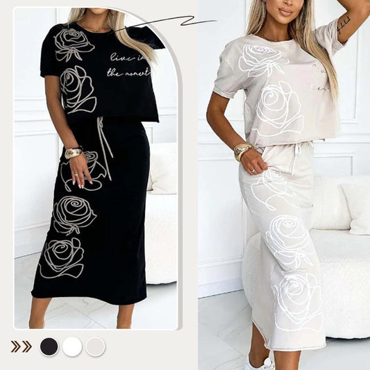 Avslappnad blommig t-shirt och bustier för kvinnor