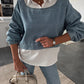 Dam Mode Långärmad Denim Topp & Byxor Tvådelat Set
