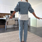 Dam Mode Långärmad Denim Topp & Byxor Tvådelat Set