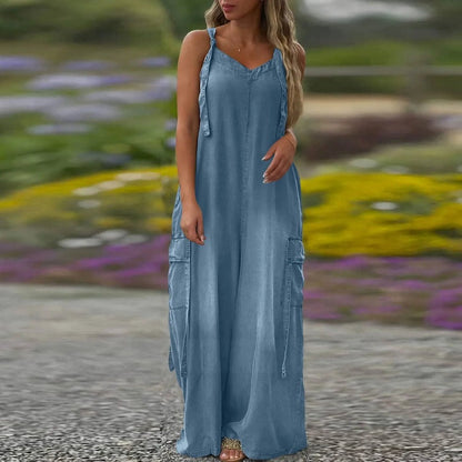 Jumpsuit med vida ben och fickor för kvinnor