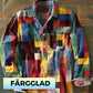 Unisex Simple Rainbow Color Plaid Vintage Printed Lapel Långärmad skjorta med fickor