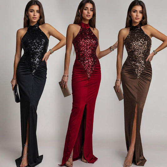 💎💃 Halterneckklänning med paljetter för kvinnor – elegans som strålar inifrån!