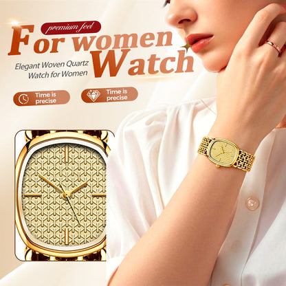 Elegant vävd kvartsarmbandsur för kvinnor