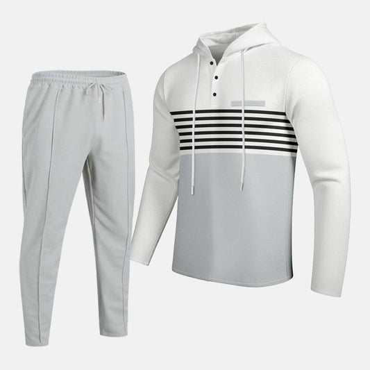 🔥Tvådelat set med huvtröja och byxor för herr, med snygg färgblockdesign och bekväm huvtröja👖